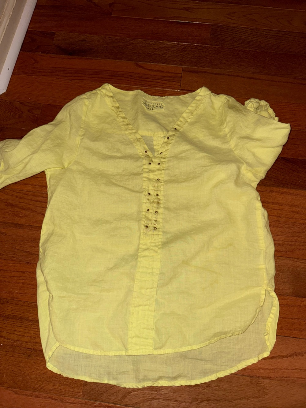 Beulah Lemon Yellow Linen Button-Accent Tunic